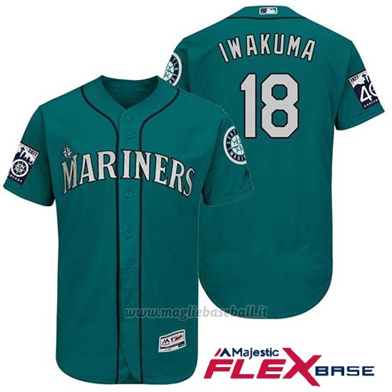 Maglia Baseball Uomo Seattle Mariners 18 Hisashi Iwakuma Aqua 2017 Flex Base